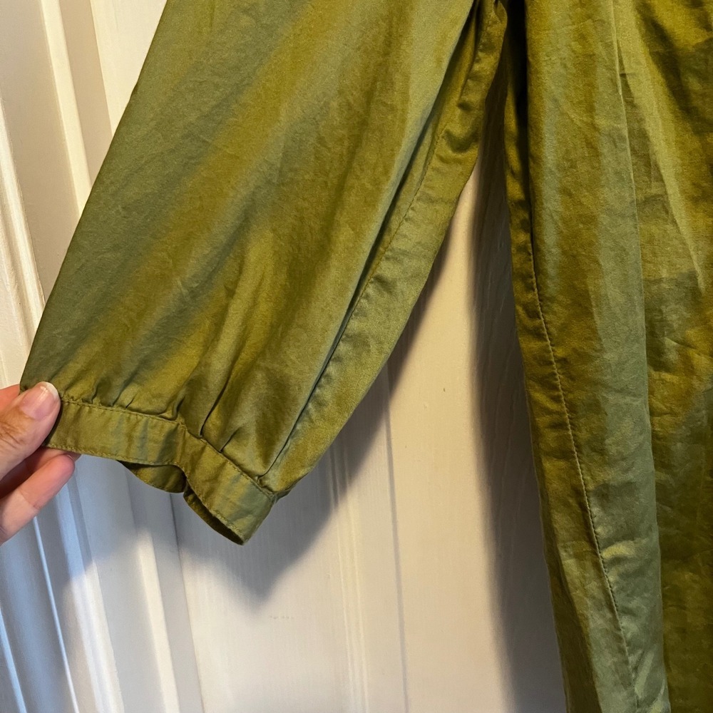 Olive Green Button Front 3/4 Sleeve Pintuck Blouse Top Babydoll Size Large - Picture 6 of 8